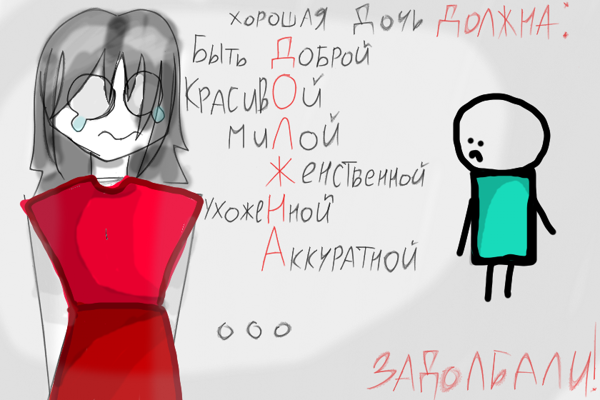 И так,поучительная инструкция от мамы!)Дочка ДОЛЖНА быть Доброй,красивОй,миЛой,Женственной,ухожеНной,Аккуратной.в кратце - ДОЛЖНА! Мам,можно я Просто буду собой? ^^