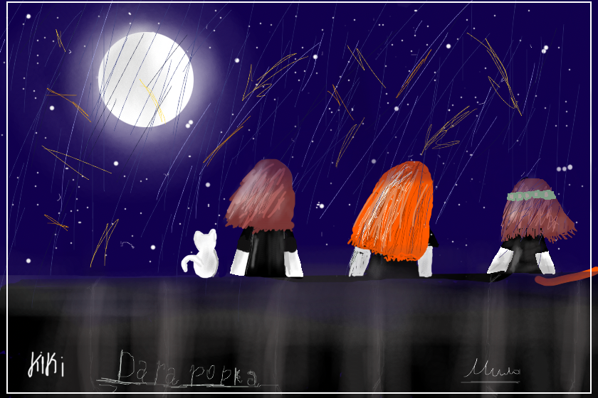 Коллаб, с Darapopka^ kiki^ mila. Это я) Мы сидим на крыше с котиком.