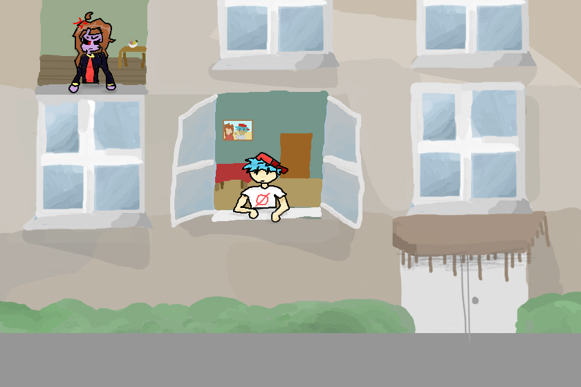 крч история такая : у меня в оксфордцком матерьяле была история про соседа который играл в банде и у него была девушка и про вахтёршу с верху ну вот я и вспомнила про фнф *борщевик помогал с фоном*