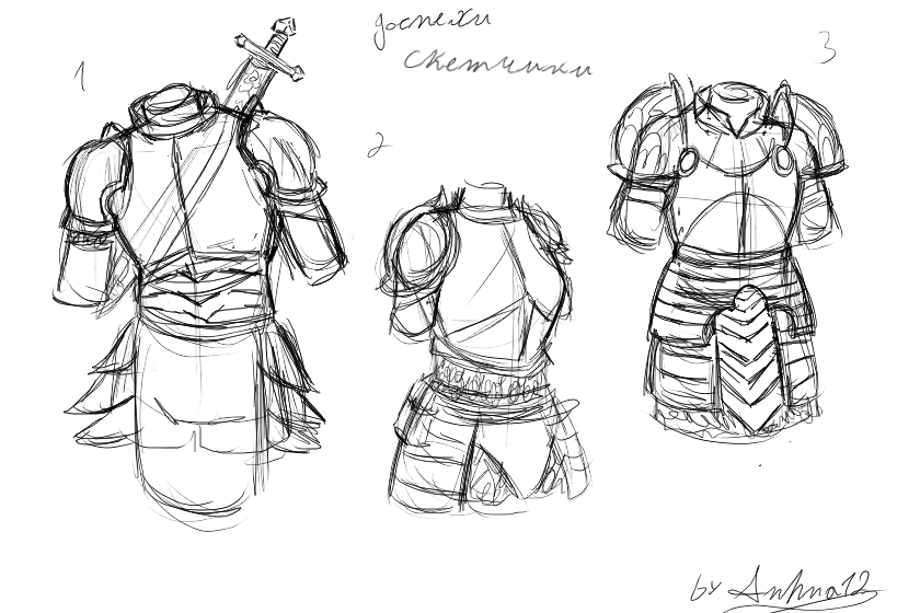 Решила потренироваться рисовать доспехи, это просто скетчи... Надеюсь понравится :3