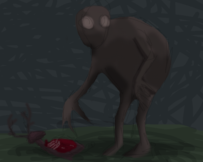Sorry, had zero ideas for a drawing. So here's a mini-monster eating a deer. Might redraw it later, idk :Р