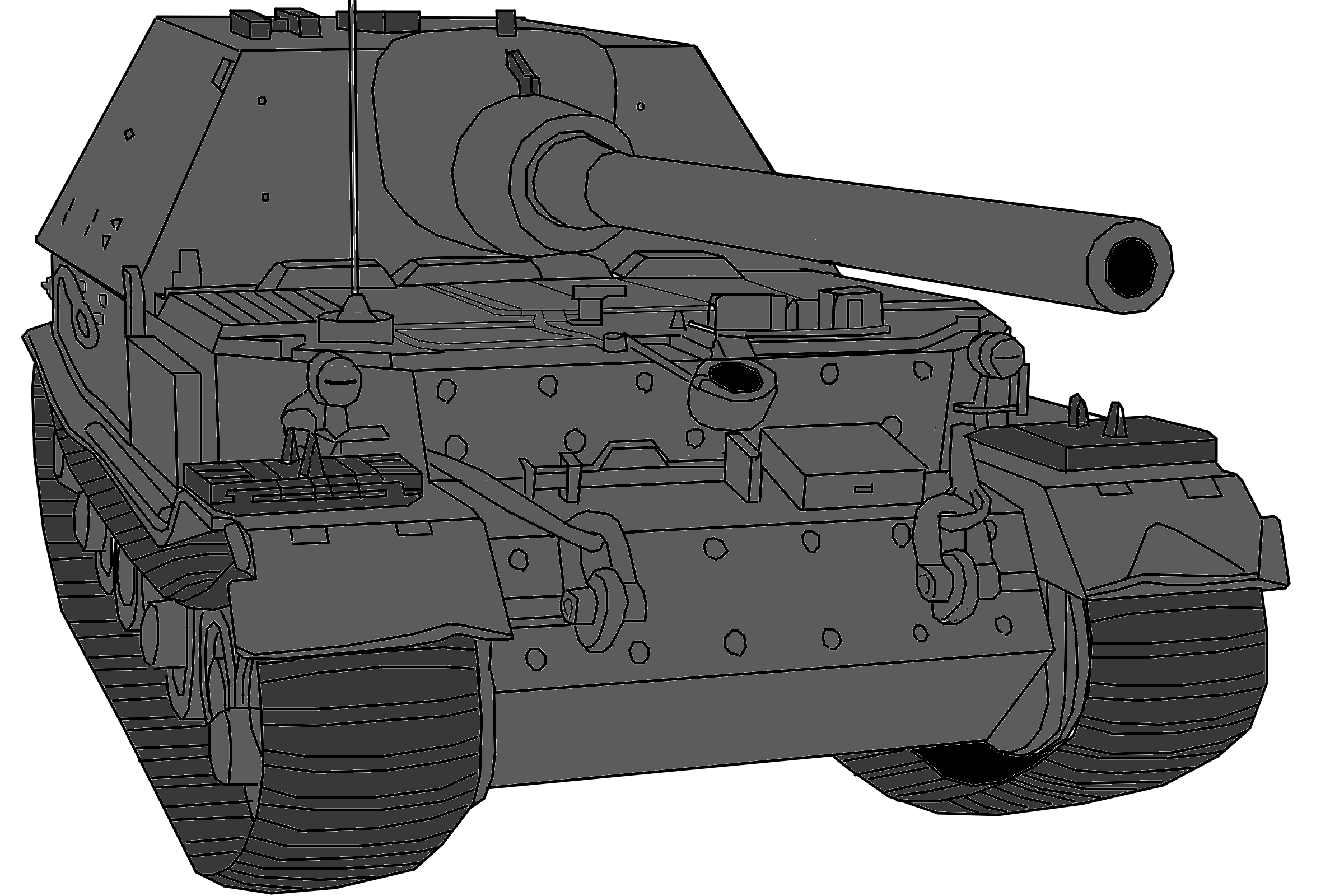В последний раз мне сказали, что хотели бы увидеть танки, тк они круче. Я постарался нарисовать его, только танки рисовать очень трудно, намного сложнее. На этот рисунок я потратил 2 недели. Вот – САУ Фердинанд<br />
«Фердина́нд» (нем. Ferdinand) — немецкая тяжёлая самоходно-артиллерийская установка периода Второй мировой войны класса истребителей танков. Также имела названия: «Элефант» (нем. Elefant — «слон»), 8,8 cm StuK 43 Sfl L/71 Panzerjäger Tiger (P), Sturmkanone mit 8,8 cm StuK 43, Sd.Kfz.184. Является одним из самых сильно вооружённых и мощно бронированных образцов немецкой бронетехники того периода. Несмотря на свою малочисленность, является одним из самых известных представителей класса самоходных орудий, с ней связано большое количество легенд.<br />
САУ «Фердинанд» была разработана в 1942—1943 годах, являясь во многом импровизацией на базе шасси непринятого на вооружение тяжёлого танка Tiger (P) разработки Фердинанда Порше. Дебютом «Фердинанда» стала Курская битва, где бронирование этой САУ продемонстрировало свою малую уязвимость для огня советской основной противотанковой и танковой артиллерии, но истребитель танков по сути был беззащитным перед пехотой противника, поскольку изначально не имел пулемёта. В дальнейшем эти машины были оснащены пулемётом и участвовали в боях на Восточном фронте и в Италии, закончив свой боевой путь в пригородах Берлина.<br />
Боевая масса 65,0 тонн<br />
Лоб корпуса (верх), мм/° 200(100+100) / 12°<br />
Калибр и марка пушки 12,8 cm Pak 44 L/55<br />
Боекомплект пушки 30 снарядов<br />
Пулеметы 1 × 7,92 mm МG 34<br />
Мощность двигателя 2×265 лс<br />
Скорость по шоссе 35 км/ч<br />
Запас хода по шоссе, км 150<br />
Запас хода по пересечённой местности, км 90<br />
Экипаж 6 человек - командир, наводчик, механик-водитель, радист и 2 заряжающих<br />