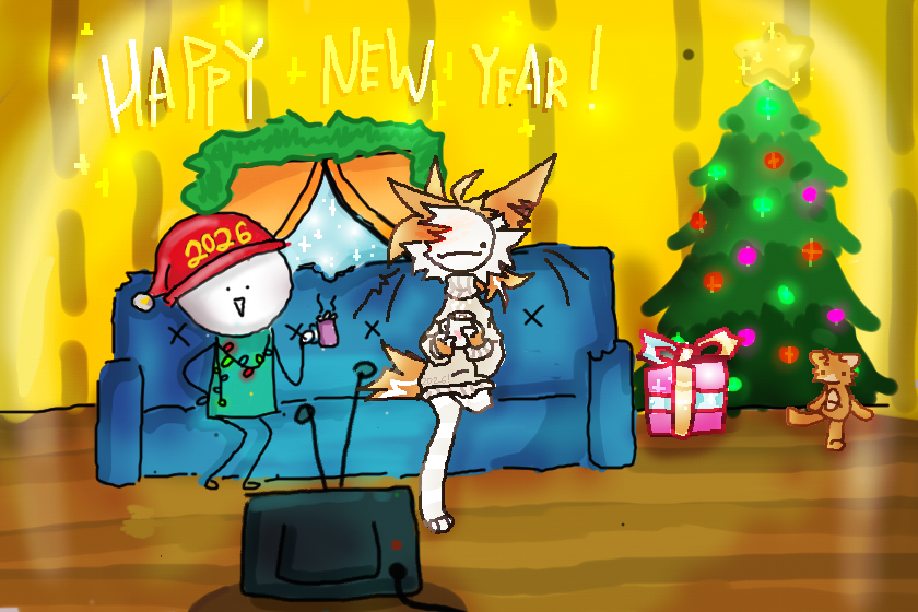 Новогодний коллаб с вушой! >:3 я нарисовала фон,она сделала его волшебней (づ。◕‿‿◕。)づ Айй милота то какая :0